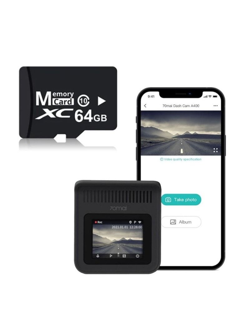 70mai - 70mai A400 Dash Cam 2K With 64 GB Memory Card IPS Built in WiFi Smart Dash Camera For Cars Parking Monitor 145° Wide-Angle FOV WDR Night Vision 1440P Quad HD Car Camcorder Emergency Recorder G-Sensor - Image 1