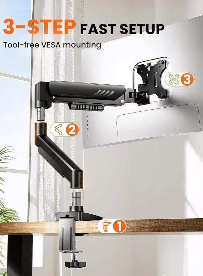 Flushrenic Desktop display single arm bracket | 13-34 inch screen | VESA 75x75/100x100mm | -45 ° to 90 ° tilt&± 90 ° rotation&360 ° rotation | Space saving design | Black - Image 5