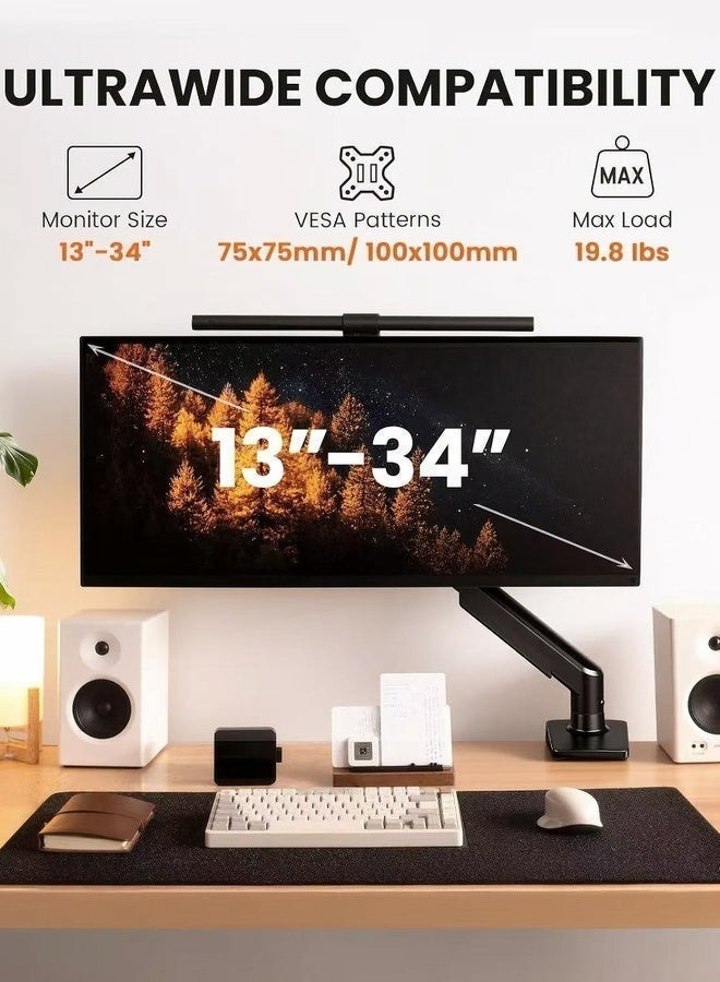 Flushrenic Desktop display single arm bracket | 13-34 inch screen | VESA 75x75/100x100mm | -45 ° to 90 ° tilt&± 90 ° rotation&360 ° rotation | Space saving design | Black - Image 2