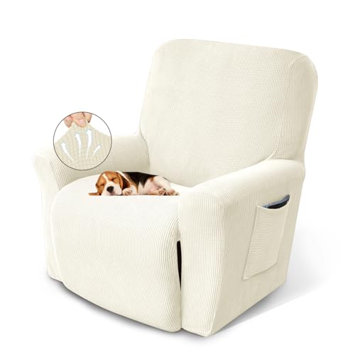 KEKUOU Recliner Chair Covers Lazy Boy Recliner Covers Stretch Couch Cover Slipcovers 1 Piece Furniture Protector with Elastic Bottom for Dog,Kids.(Recliner, Beige) - Image 1
