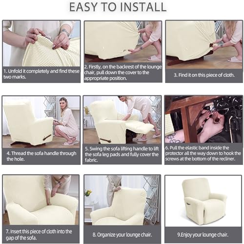 KEKUOU Recliner Chair Covers Lazy Boy Recliner Covers Stretch Couch Cover Slipcovers 1 Piece Furniture Protector with Elastic Bottom for Dog,Kids.(Recliner, Beige) - Image 5