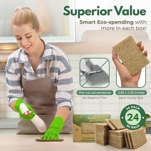 AIRNEX Plant Based Kitchen Scouring Pads - Pack of 24 Coconut Husk Non Abrasive Scrubbing Pads - Multipurpose Scrubbies for Dishes - Heavy Duty Dishes, Pan and Pot Scrubbers for Kitchen Non Scratch - Image 4
