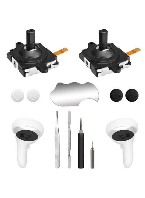 11in1 Replacement Kit for Oculus Quest 2/3 Controller, OLCLSS Repair Accessories for Meta Quest 2/3 Controller, Include 2 Joysticks, T5 Screwdriver, Tweezer, Pry Tool, 4 Thumbstick Grips
