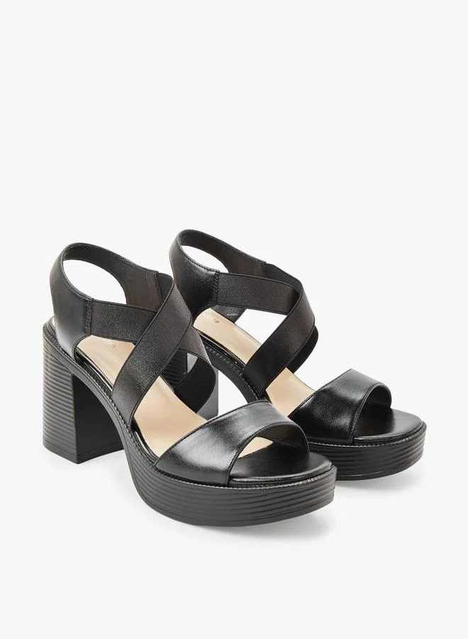 Surestep Women Lightweight Metallic Block Heel Sandals With Elastic Cross Straps