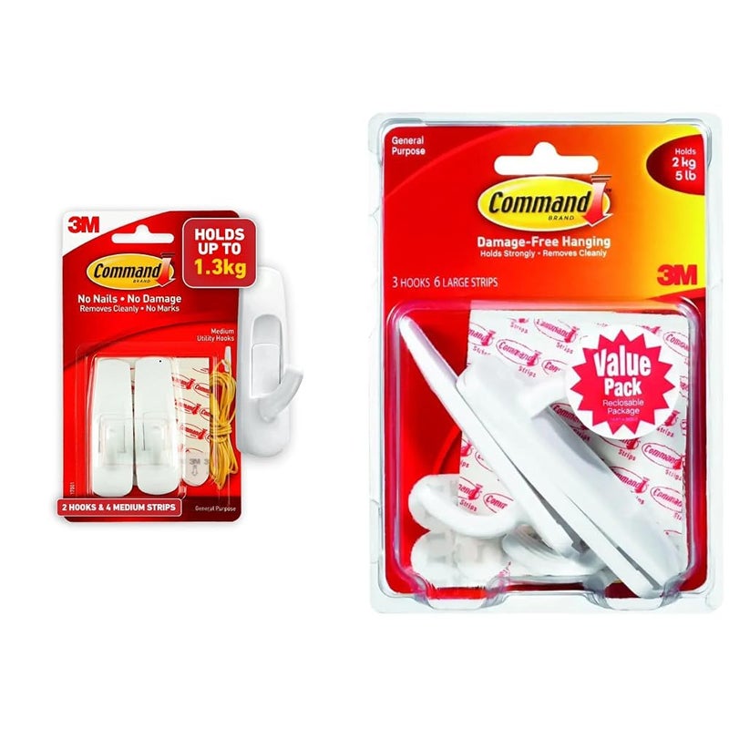 Command Command Plastic Medium Utility Wall Hooks Up to 13Kg Heavy Duty Holds Strongly Reusable Adhesi  - Image 1