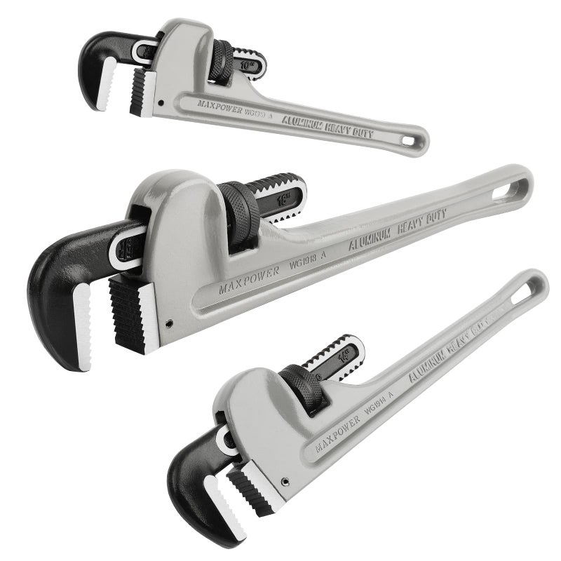 MAXPOWER Pipe Wrench Set 10" 14" 18", Aluminum Plumber Wrenches, Straight Plumbing Wrench - Image 1