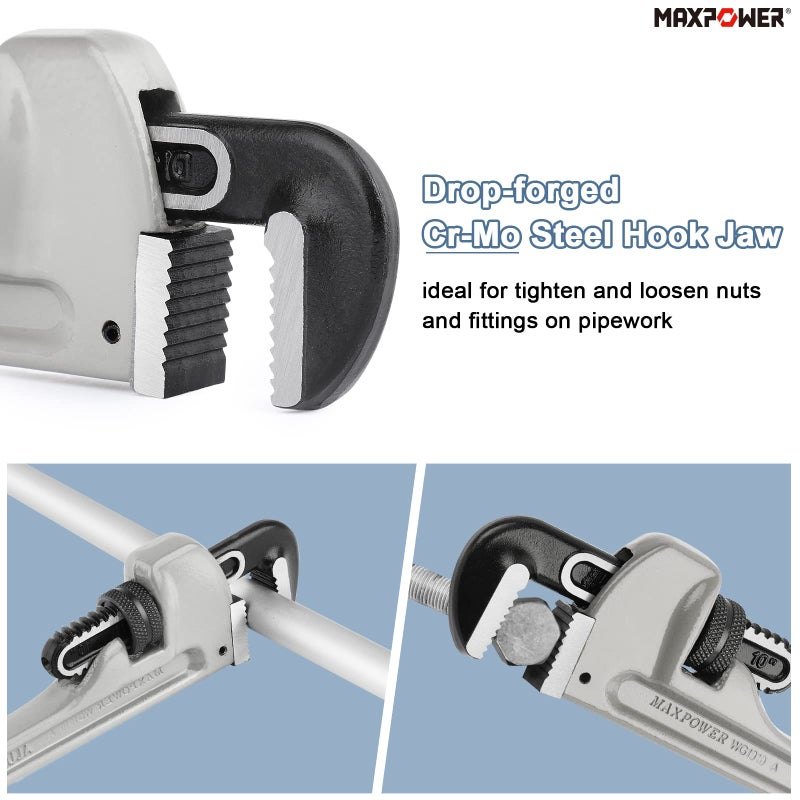 MAXPOWER Pipe Wrench Set 10" 14" 18", Aluminum Plumber Wrenches, Straight Plumbing Wrench - Image 3