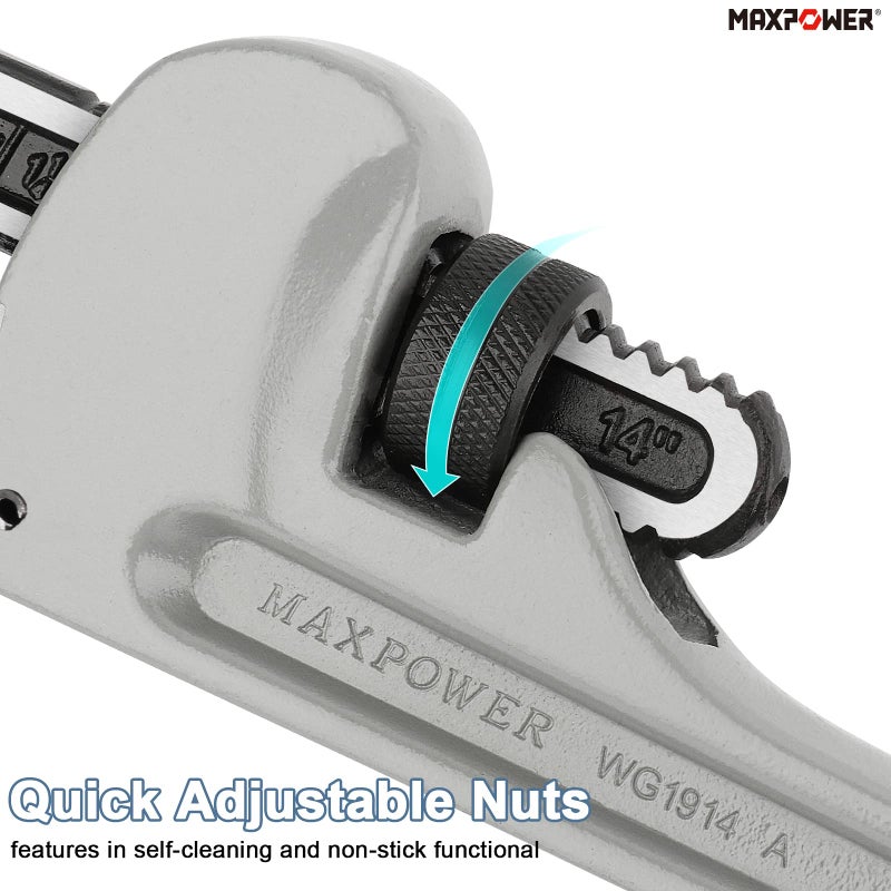 MAXPOWER Pipe Wrench Set 10" 14" 18", Aluminum Plumber Wrenches, Straight Plumbing Wrench - Image 4