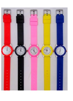Generic Kids Analog Watch Set with Silicone Strap, 5 Colours - Red, Black, Pink, Yellow, Blue  - Image 3
