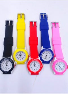 Generic Kids Analog Watch Set with Silicone Strap, 5 Colours - Red, Black, Pink, Yellow, Blue  - Image 2