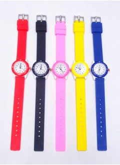 Generic Kids Analog Watch Set with Silicone Strap, 5 Colours - Red, Black, Pink, Yellow, Blue  - Image 1