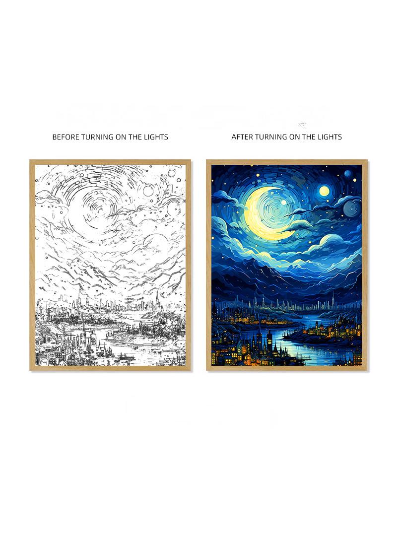 general Van Gogh Lighting Painting Decoration 3 Colors LED Light Painting Wall Decoration Art Of Light And Shadow Photo Frames LED Luminous Photo Frame Family Bedroom Living Room Night Lights - Image 1