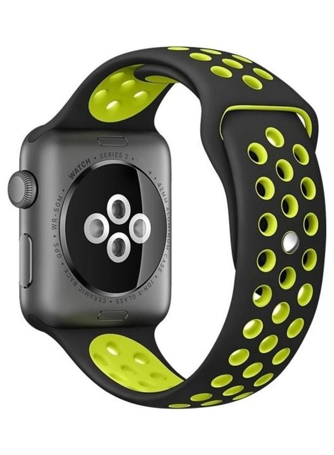 NIBEMINENT Sport Silicone Watchband Standard Edition for Apple Watch Series 7/6/SE/5/4/3/2/1 42/44/45mm Black/Yellow - Image 1