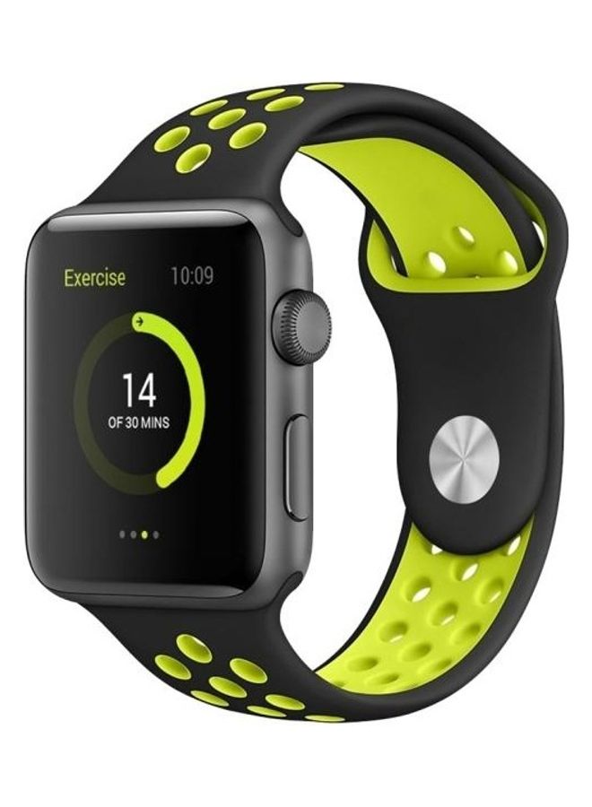 NIBEMINENT Sport Silicone Watchband Standard Edition for Apple Watch Series 7/6/SE/5/4/3/2/1 42/44/45mm Black/Yellow - Image 5