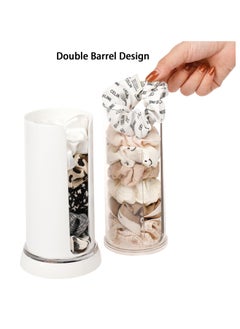 Excefore Plastic Portable Scrunchie Holder, Double Barrel Design Hair Tie Accessories Stand, Clear Scrunchie Holder Stand, Hair Ties Display Organizer, for Women Teen Girls (White)  - Image 3