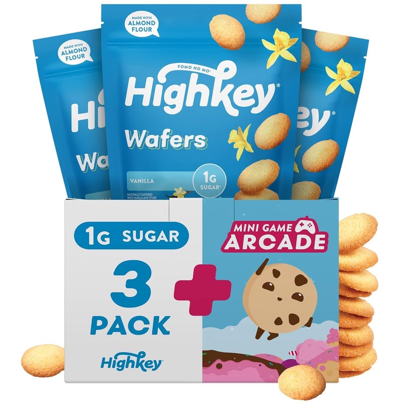 HighKey Gluten Free Vanilla Wafer Cookies 3 Pack Low Carb Keto Snack Sugar Free Dessert Diabetic Snacks Healthy Diet Friendly Food Sweet for Adults Almond Flour Cookie Zero Sugar Added Protein Treat