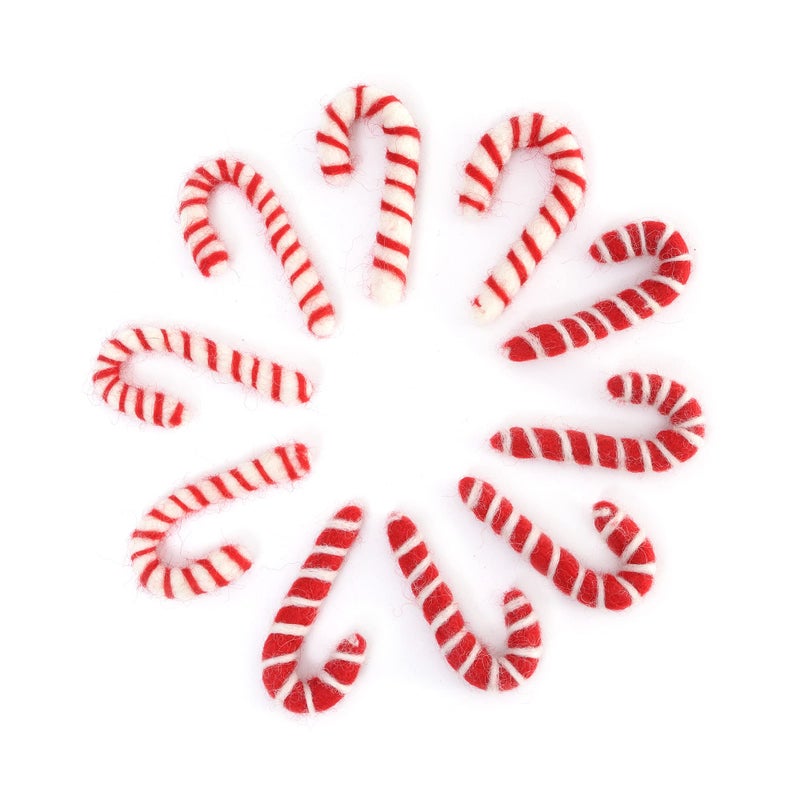 Glaciart One Felt Candy Cane Decoration RedWhite DIY Garland Arts Crafts Supplies Cute Home Decor for Christmas  Baby Mobile Ornaments  HandFelted Natural Wool Material  Set of 10