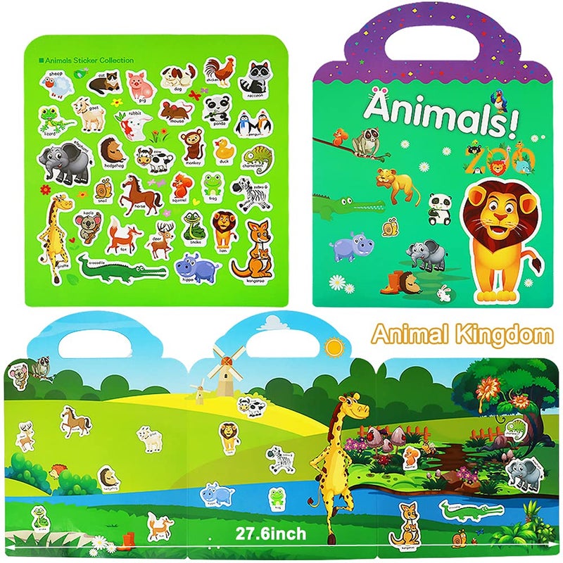 Yowlieu Reusable Sticker Books for Kids, 2 Sets Travel Removable Toddler Sticker Books for 3 4 5 Year Old Girls Boys Birthday Gifts Educational Learning Toys - Ocean & Zoo Animals - Image 3