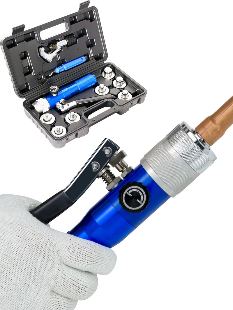 AMZCNC Hydraulic Tube Expander Compact Swaging Tool Kit with Tube Cutter, Deburring Tool and 7 Expander Heads for 3/8 to 1-1/8 Inches Copper Pipes HVAC Expander Tools (3/8“~1-1/8”), CT-300 - Image 1