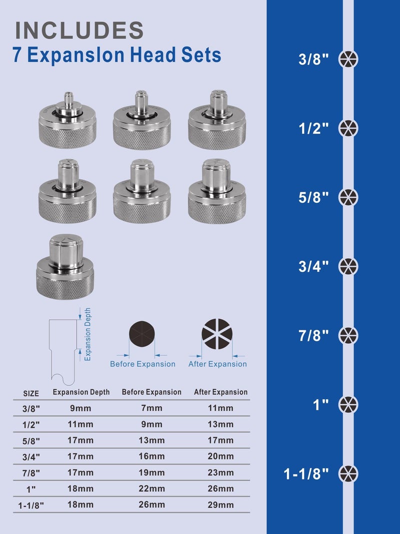 AMZCNC Hydraulic Tube Expander Compact Swaging Tool Kit with Tube Cutter, Deburring Tool and 7 Expander Heads for 3/8 to 1-1/8 Inches Copper Pipes HVAC Expander Tools (3/8“~1-1/8”), CT-300 - Image 3