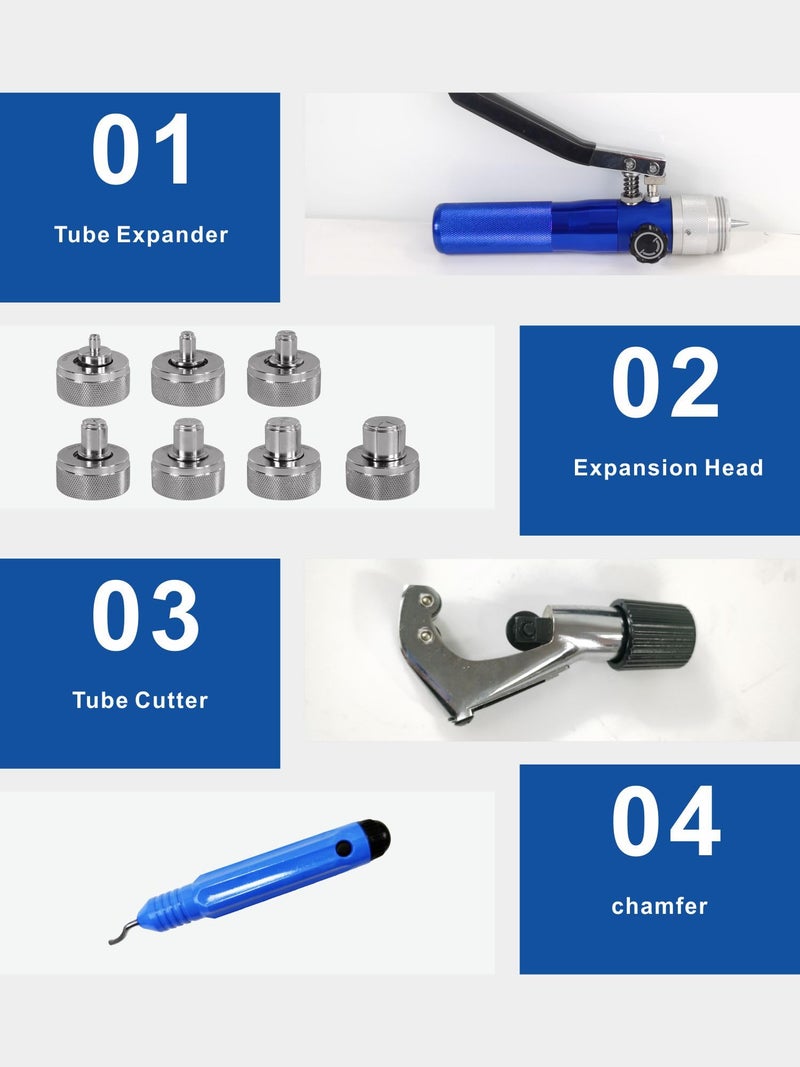 AMZCNC Hydraulic Tube Expander Compact Swaging Tool Kit with Tube Cutter, Deburring Tool and 7 Expander Heads for 3/8 to 1-1/8 Inches Copper Pipes HVAC Expander Tools (3/8“~1-1/8”), CT-300 - Image 4