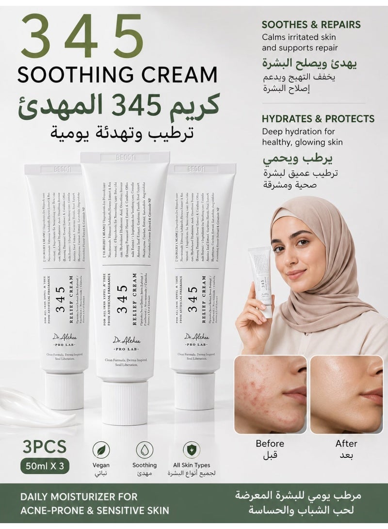Dr.Althea 345 Relief Cream - Soothing Face Moisturizer with Niacinamide & Panthenol | Blemish Care, Hydration & Redness Relief | Vegan Korean Skincare for All Skin Types | 50ml 3pcs - Image 1