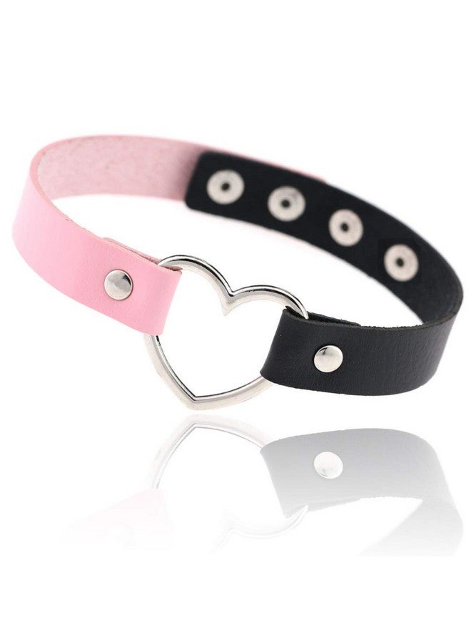 ETHOON Dual Color Love Heart Pu Leather Choker Necklace Goth Choker Collar Chain Black Pink - Image 1