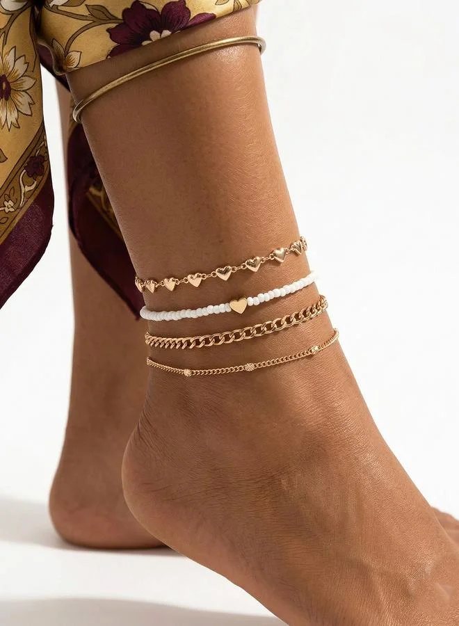Take Two Set of 4 - Heart-Shaped Beaded Anklet