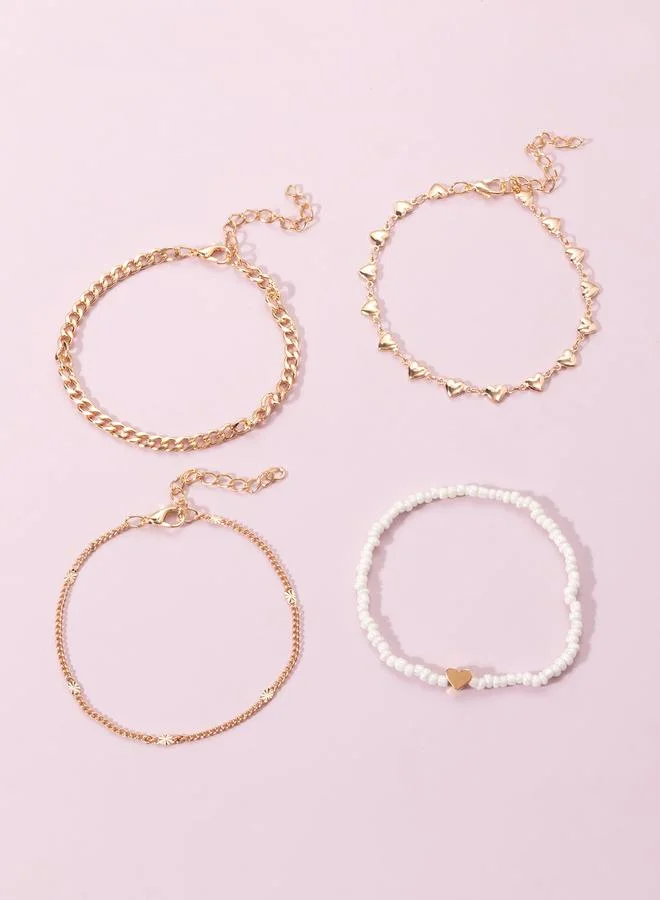Take Two Set of 4 - Heart-Shaped Beaded Anklet