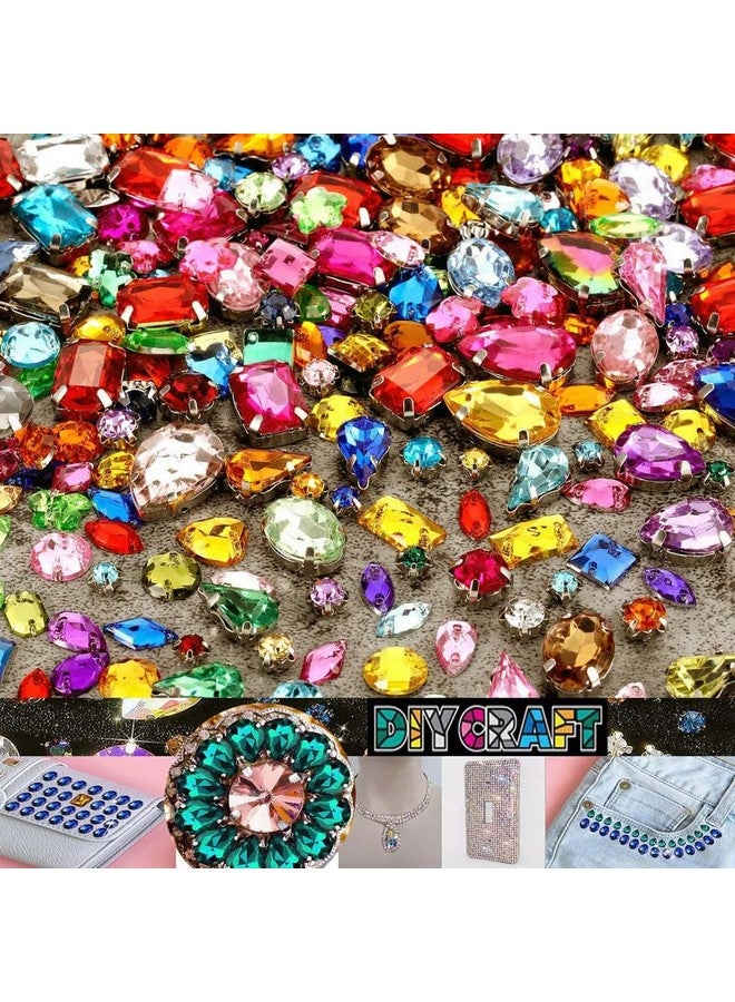 دي آي واي كرافتس DIY Crafts 45 قطعة، مزيج الألوان، خياطة على أحجار الراين والكريستالات الزجاجية والأحجار الكريمة الأكريليكية مع ثقب حامل شوكة فضية ومخلب مسطح مزيج الأشكال والمقاسات لـ DIY Crafts Dress Clothing S (45 قطعة، مزيج الألوان) - Image 1