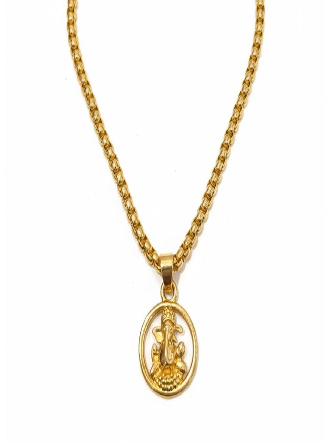 CHARMS Shree Ganesha Gold Tone Pendant Necklace – Religious Locket for Prosperity & Success - Image 1