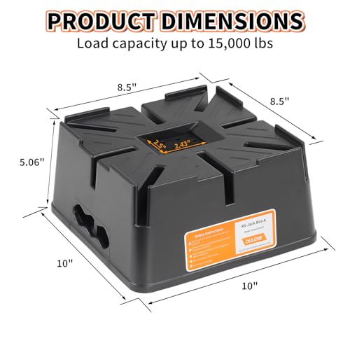 OULEME Trailer Jack Block, 15,000 lbs Leveling Block for RV Camper Travel Trailer 5th Wheel, Fits 8.5” Pad, Tongue Stand/Round Square Scissor Stabilizer Jack and Wheels, 1 Pack - Image 3