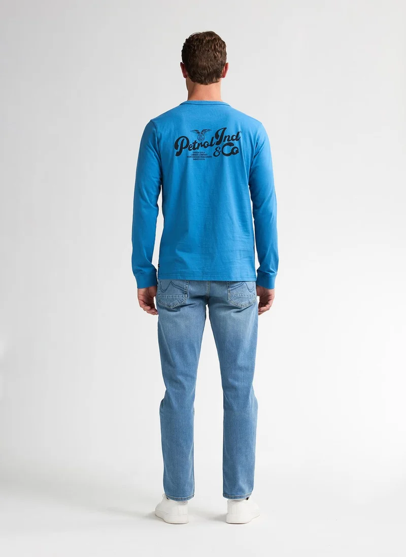Petrol Industries 5190-Indie Blue Men T-Shirt LS Classic Print for Men | Best Price UAE