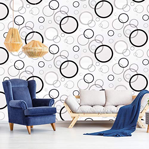 wolpin Wall Stickers DIY Wallpaper (45 x 500 cm) Circles Pattern Office, Living Room Modern Decoration Self Adhesive Decals, White 24.27 sq ft - Image 5