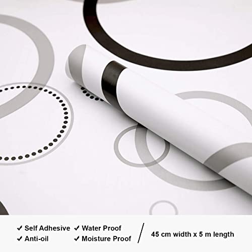 wolpin Wall Stickers DIY Wallpaper (45 x 500 cm) Circles Pattern Office, Living Room Modern Decoration Self Adhesive Decals, White 24.27 sq ft - Image 4