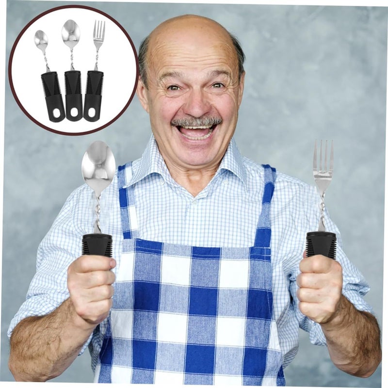 Adaptive Weighted Utensils 6 Pack Ergonomic Cutlery For Adults Elderly Disabled Stainless Steel Flexible Handle Hand Stability Eating Assistance - Image 4