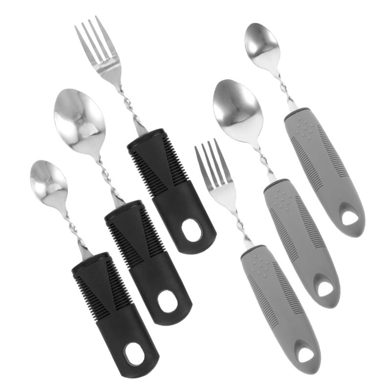 Adaptive Weighted Utensils 6 Pack Ergonomic Cutlery For Adults Elderly Disabled Stainless Steel Flexible Handle Hand Stability Eating Assistance - Image 2