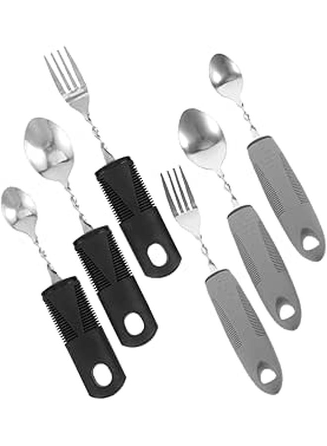 Adaptive Weighted Utensils 6 Pack Ergonomic Cutlery For Adults Elderly Disabled Stainless Steel Flexible Handle Hand Stability Eating Assistance - Image 1