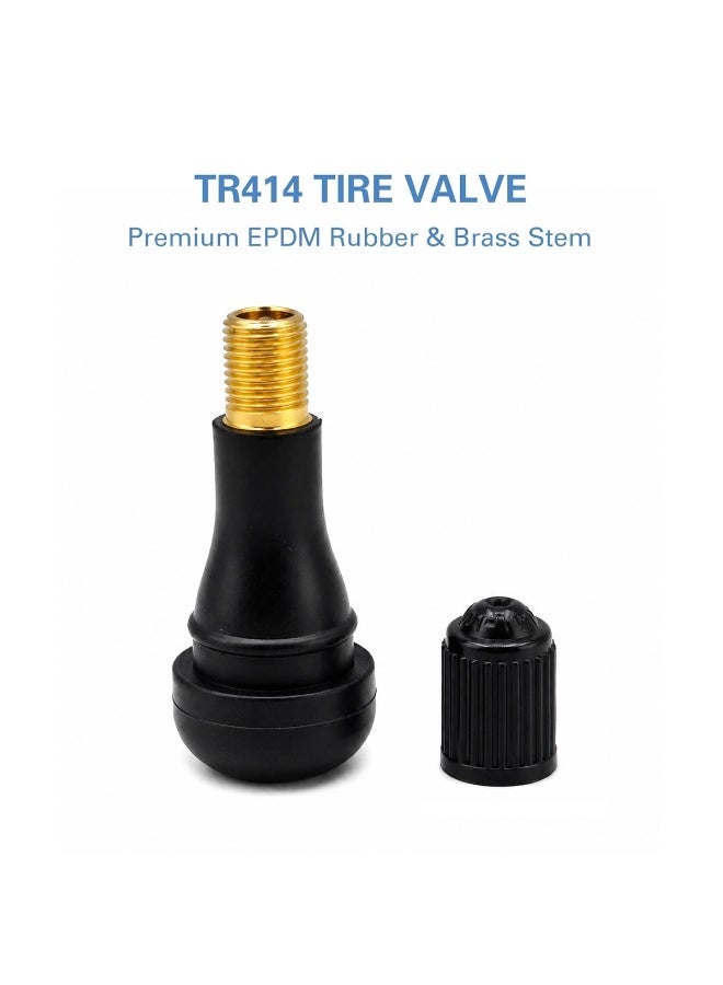 طقم صمامات إطارات بدون أنابيب TR414 للسيارات والدراجات والشاحنات والسكوترات، بديل لحواف عجلات السيارات والدراجات النارية، صمام إطار من مطاط EPDM والنحاس مع أغطية مانعة للغبار، ملحق صمام هواء إطار عالمي مقاوم للتسرب ودرجات الحرارة العالية - Image 2