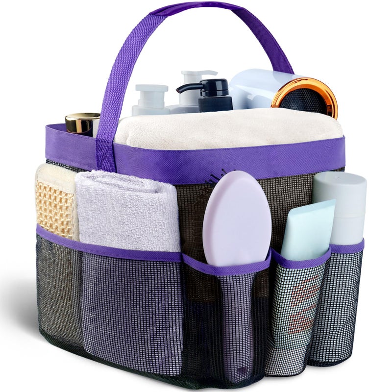 Attmu Mesh Shower Caddy Portable for College Dorm Room Essentials with 8 Pockets Hanging Shower Caddy Dorm Basket Quick Dry Shower Bag for Bathroom