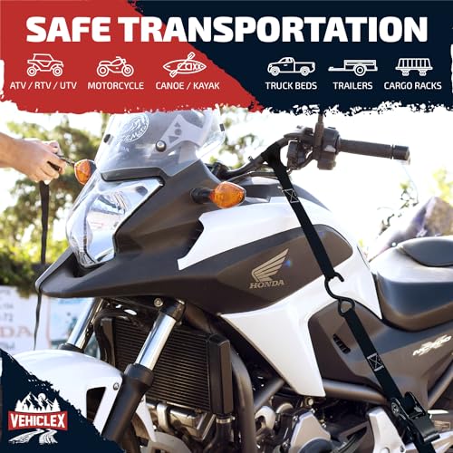 Vehiclex Ratchet Tie Down Straps (1,800 lbs Break Strength) - Vehiclex 15 Ft Versatile Straps for Powersports, Garage, and Outdoor Use - Soft Loops, Deep S-Hooks & Comfort Grip Handle (4 Pack, Black) - Image 5