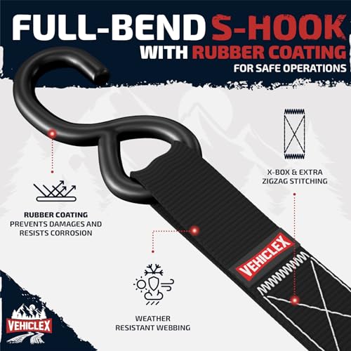 Vehiclex Ratchet Tie Down Straps (1,800 lbs Break Strength) - Vehiclex 15 Ft Versatile Straps for Powersports, Garage, and Outdoor Use - Soft Loops, Deep S-Hooks & Comfort Grip Handle (4 Pack, Black) - Image 3