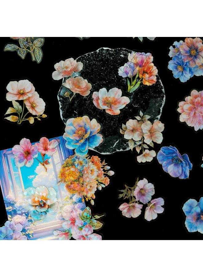 Bluejw 30 Sheets Of Three-dimensional Bronzing Stickers PET Laser Stickers Flowers And Plants Hand Account Material Background Decoration Stickers - Image 3