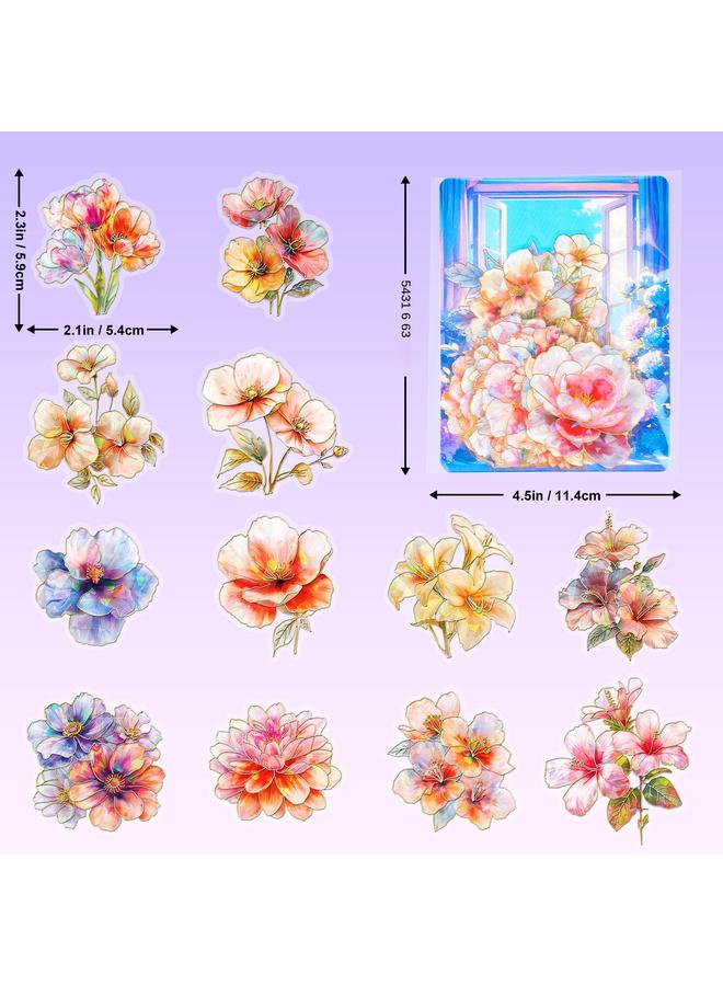 Bluejw 30 Sheets Of Three-dimensional Bronzing Stickers PET Laser Stickers Flowers And Plants Hand Account Material Background Decoration Stickers - Image 4