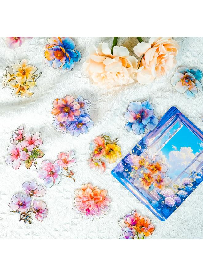 Bluejw 30 Sheets Of Three-dimensional Bronzing Stickers PET Laser Stickers Flowers And Plants Hand Account Material Background Decoration Stickers - Image 1