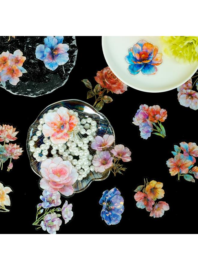 Bluejw 30 Sheets Of Three-dimensional Bronzing Stickers PET Laser Stickers Flowers And Plants Hand Account Material Background Decoration Stickers - Image 2