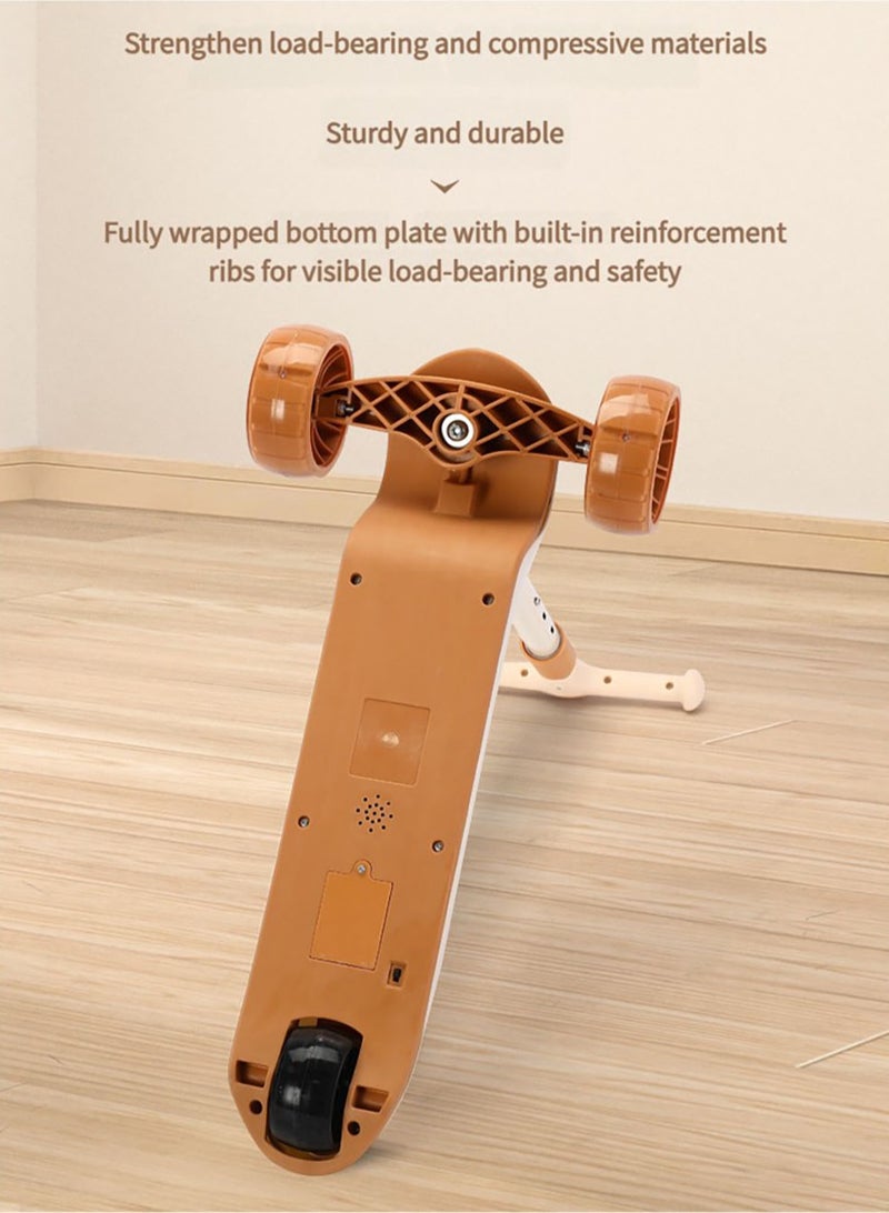 Flushrenic Children's scooter, 3-wheel scooter, 3-speed adjustable height, tilt steering, light-up wheels, extra-wide deck, easy to assemble, suitable for children aged 3-12 (milk coffee colour) - Image 3