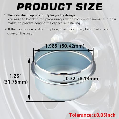 GREPSPUD 2pcs 1.98'' Trailer Axle Dust Caps, Trailer Hub Bearing Dust Cap Cup Wheel Center Grease Cover Caps for 2000-3500 lbs Boat Trailer Dexter EZ Lube Trailer Camper RV - Image 2