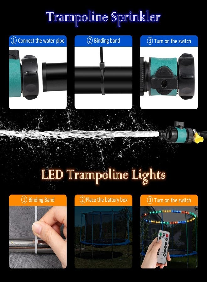 Cunhill رشاش ترامبولين مع أضواء LED بطول 39.4 قدم ورشاش ماء ترامبولين خارجي بطول 39 قدم مع تحكم عن بعد وإضاءة LED لحواف الترامبولين للألعاب الخارجية في الحديقة (دوامة الماء) - Image 4
