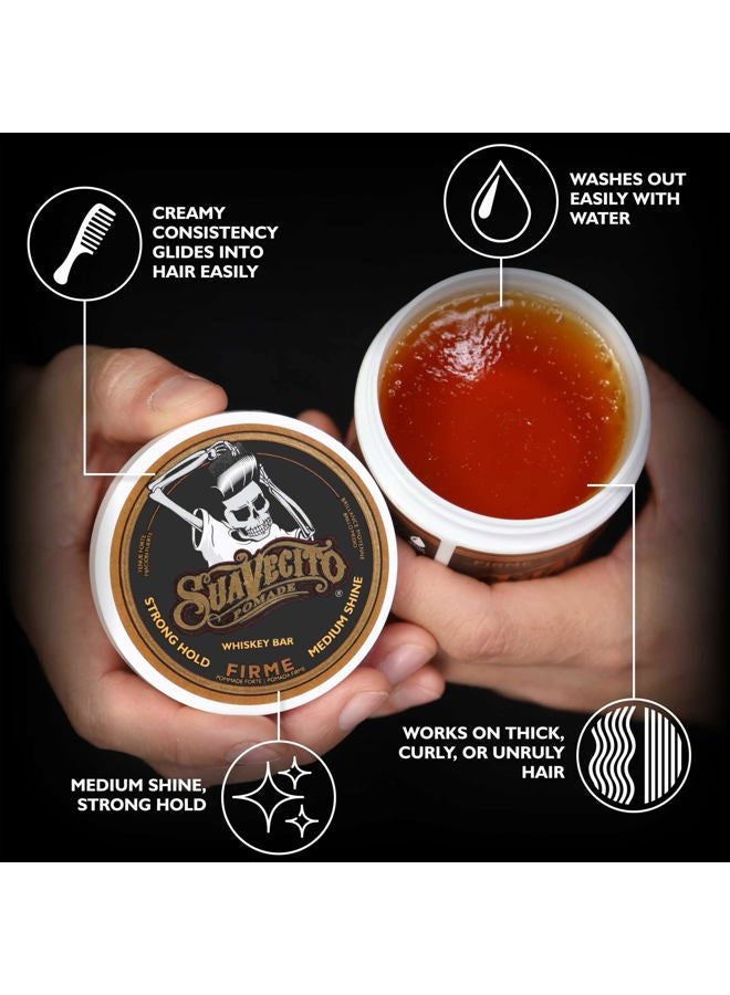 SUAVECITO Pomade Firme (Strong) Hold Whiskey Bar Scent 4 oz - Pomade For Men - Medium Shine Water Based Wax Like Flake Free Hair Gel - Easy To Wash Out - All Day Hold For All Hair Styles - Image 2